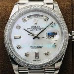 Swiss Rolex Day-Date Diamond Watch White MOP Dial 36MM EWF
